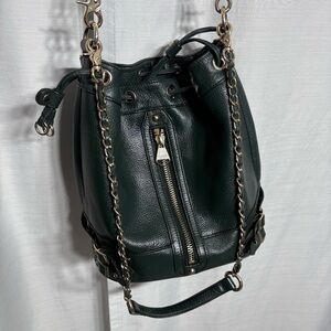 Dolce‎ Vita Dark Green Leather Bucket Bag Crossbody Chain Strap Boho Chic Lux
